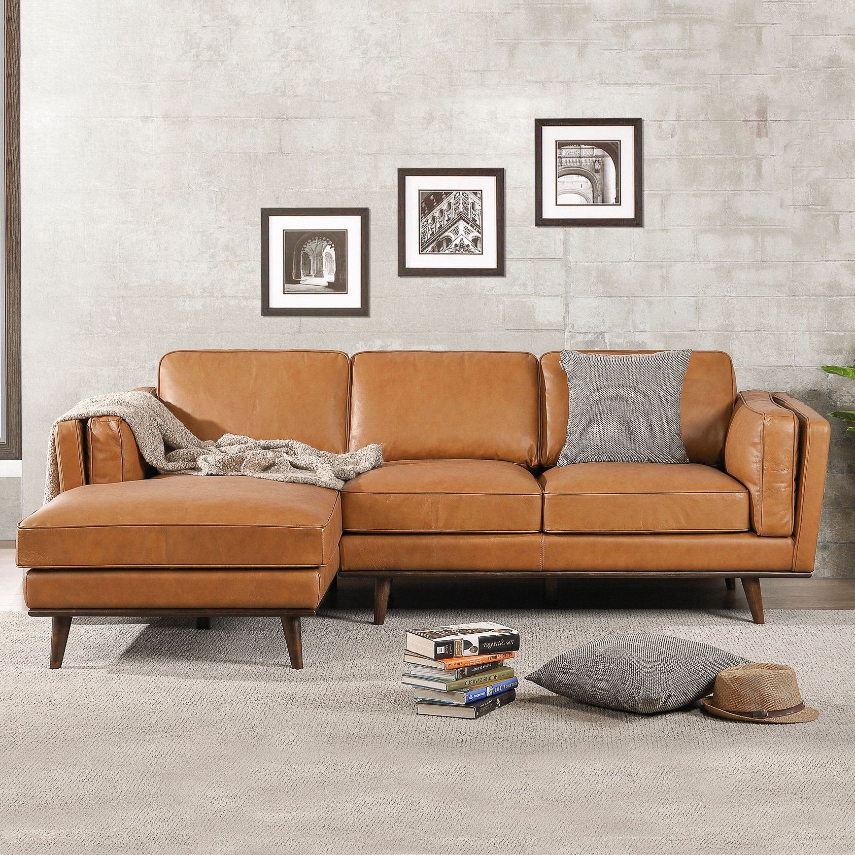 Leather sectional couch wayfair discount